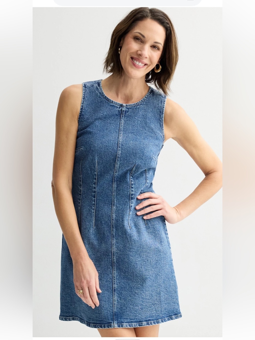 Fourth + Bay Denim Sleeveless Shift Dress - Medium Blue